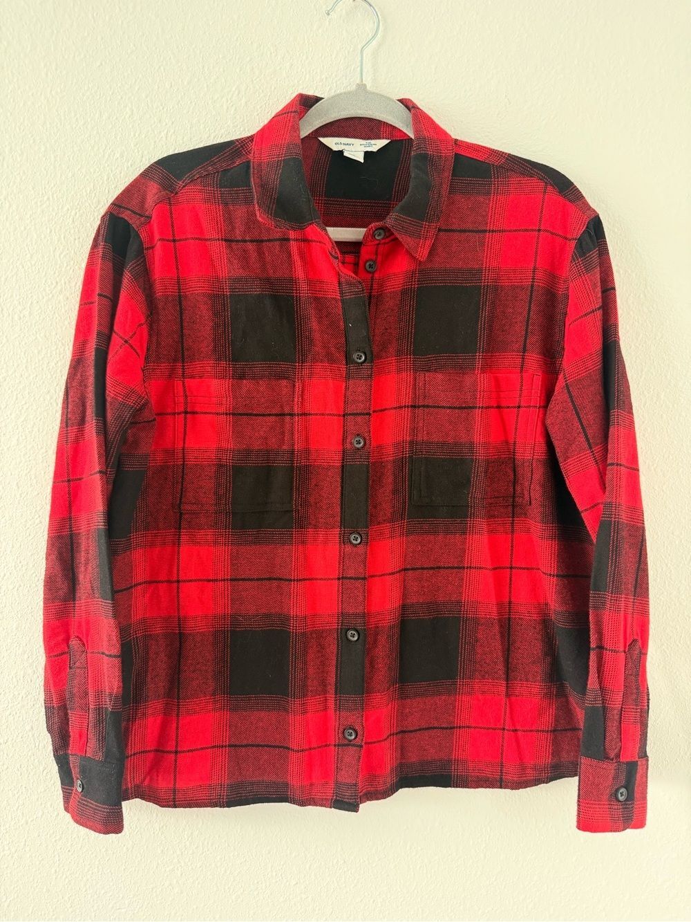 Old Navy Red & Black Plaid Button-Up Shirt Jacket